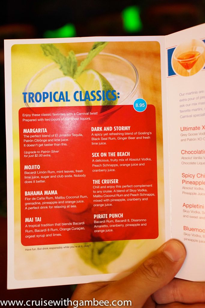 Carnival Cruise Line Drink Prices cruise with gambee